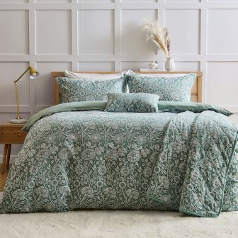 Lucia Green Cotton Rich Duvet Cover Set