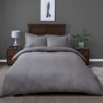 Satin Stripe Grey 100% Cotton Duvet Set