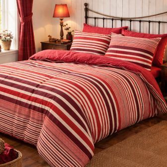 Stripe Red Flannelette Duvet Cover Set