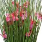 Pink Flowers and Grass in Natural Pot