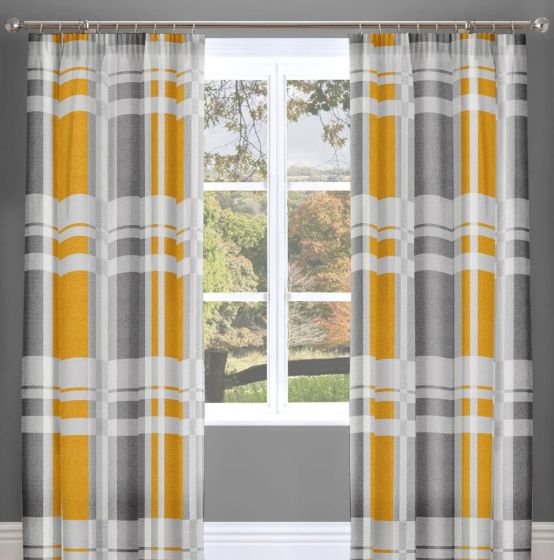 Carson Ochre & Grey Pencil Pleat Curtains 66" x 72"