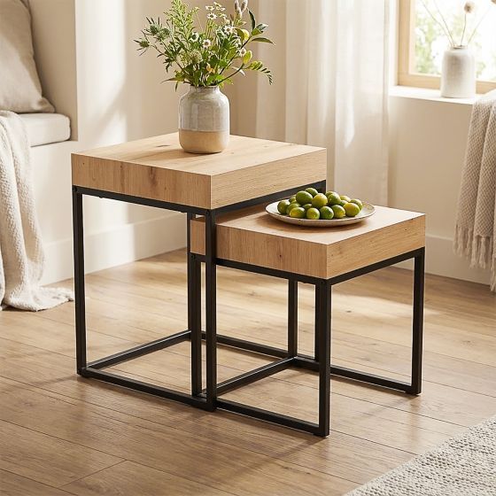 Bayonne Oak and Black Nest of 2 Tables