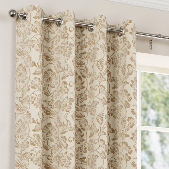 Canterbury Natural Ready Made Lined Eyelet Curtains