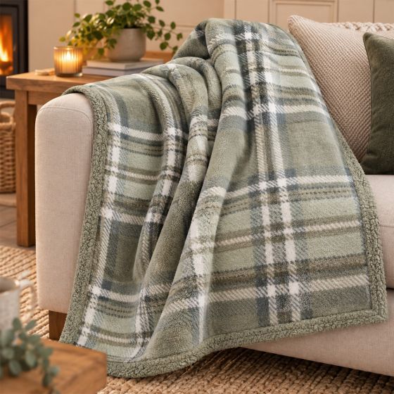 Check Sherpa Green Throw 130x170cm