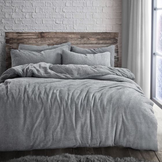 Teddy Fleece Grey Duvet Cover Set