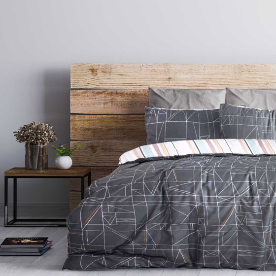 Haslem Charcoal Multi Cotton Rich Duvet Set