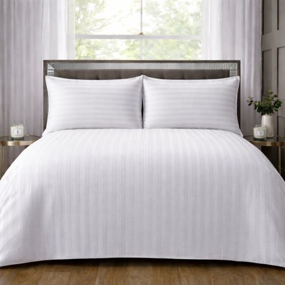 Hilton Stripe White 100% Cotton Duvet Cover Set