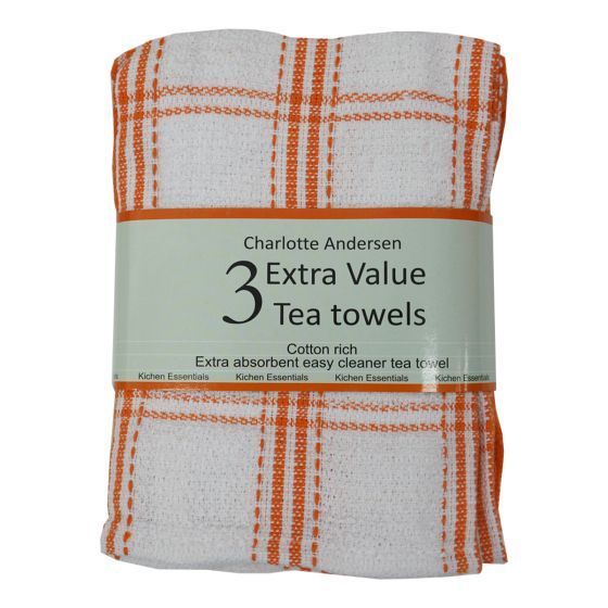 Orange Check Tea Towel 3pk