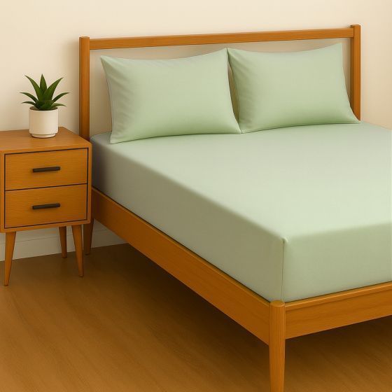 Percale Laurel Green Cotton Mix Fitted Sheet Range