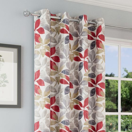 Trail Red Blackout Ready Made Eyelet Curtains