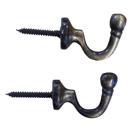 Antique Brass Ball Hook Pair 