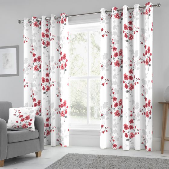 Asha Red Ready Made Eyelet Curtains