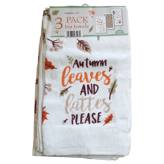 Velour Autumn Tea Towels 3pk 