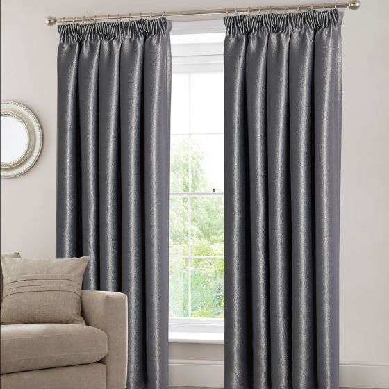 Barra Blockout Grey Ready Made Pencil Pleat Curtains