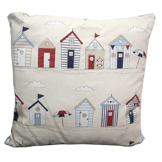 Beach Huts Navy Filled Cushion
