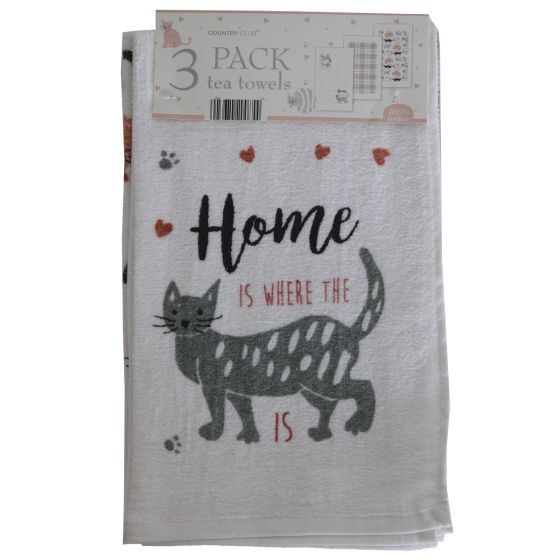 Cats 3pk Velour Tea Towels