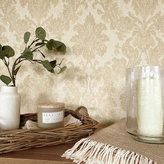 Ciara Natural Damask Wallpaper Roll