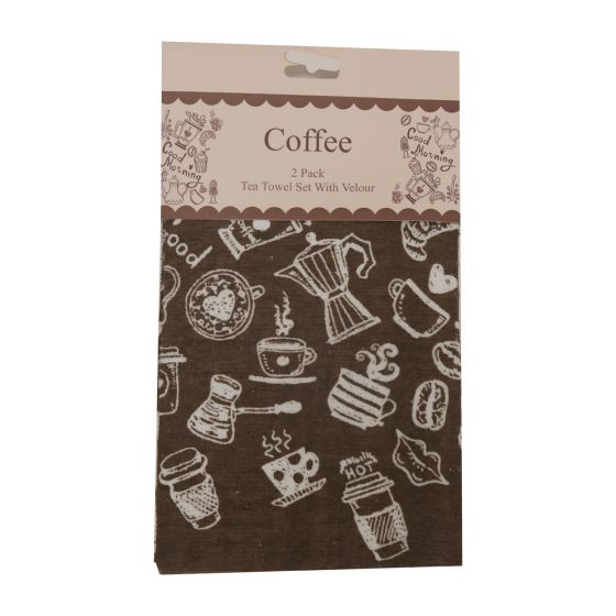 Coffee Velour Tea Towel 2pk