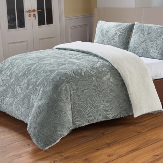 Darcie Green Embossed Teddy Fleece Duvet Cover Set