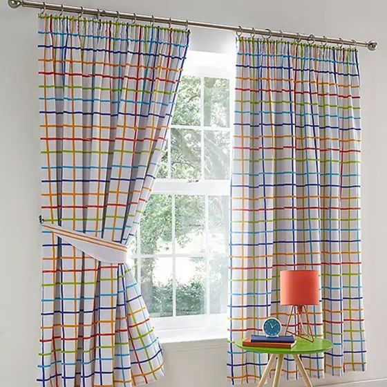 Doodle Rainbow Ready Made Pencil Pleat Curtains 66"x72"