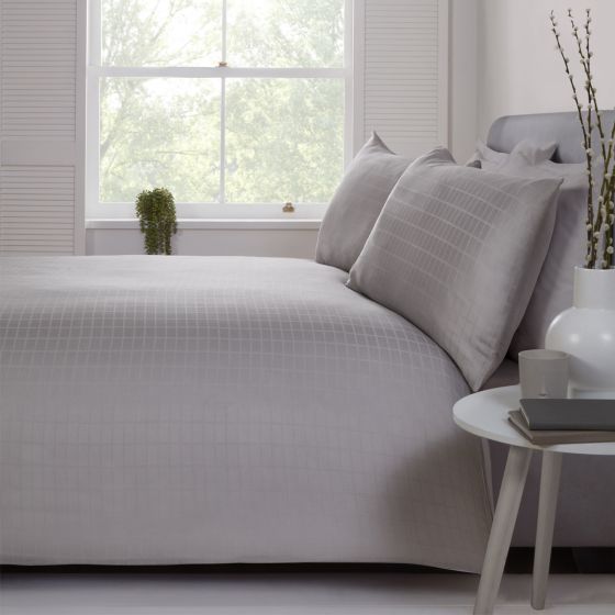 Fairmont Check Silver 100% Cotton Duvet Cover Set