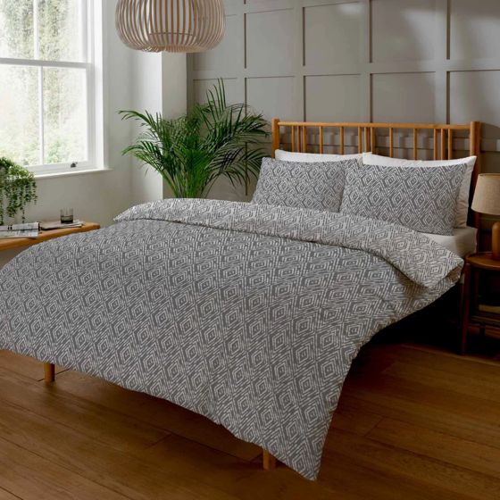 Geo Diamond Grey Cotton Mix Duvet Cover Set 
