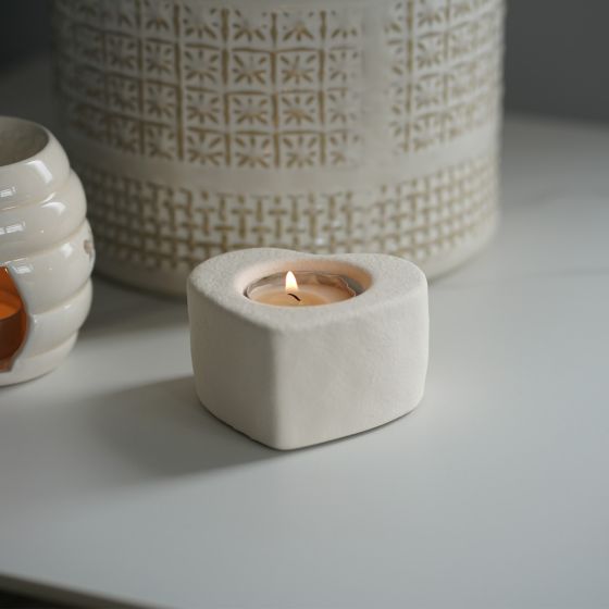 Ceramic Heart Cream Tealight Holder