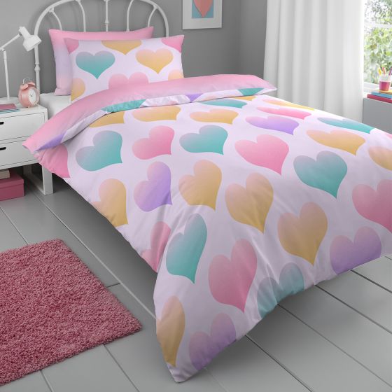 Hearts Pink Cotton Rich Duvet Cover Set