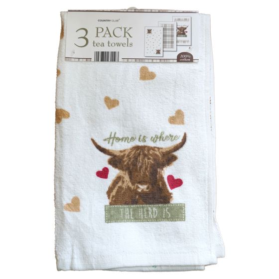 Velour Highland Tea Towel 3pk 
