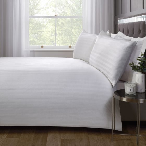 Hilton Stripe White 100% Cotton Duvet Cover Set