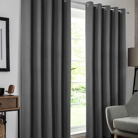 Hudson Charcoal Blackout Ready Made Eyelet Curtains