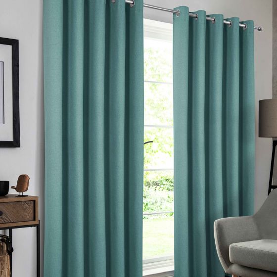 Hudson Teal Blackout Ready Made Eyelet Curtains