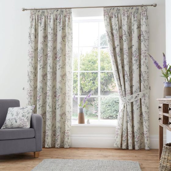 Jazmine Heather Ready Made Pencil Pleat Curtains