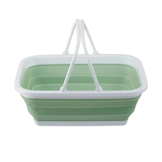 Collapsible Green Rectangular Bucket with Handles