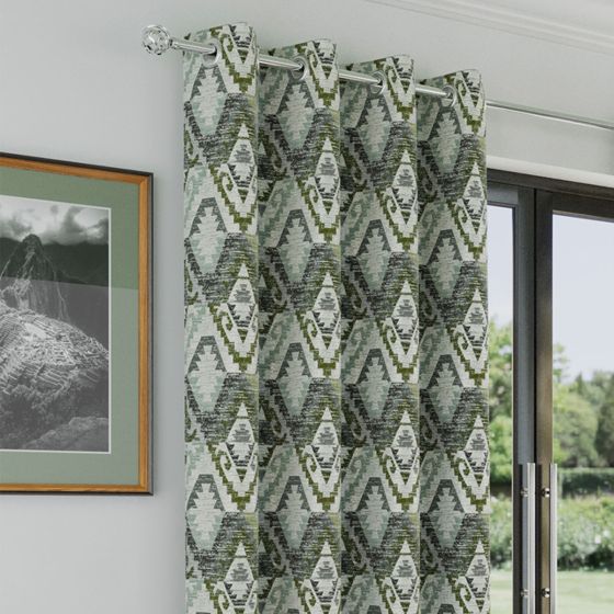 Mayan Green Ready Made Eyelet Curtains
