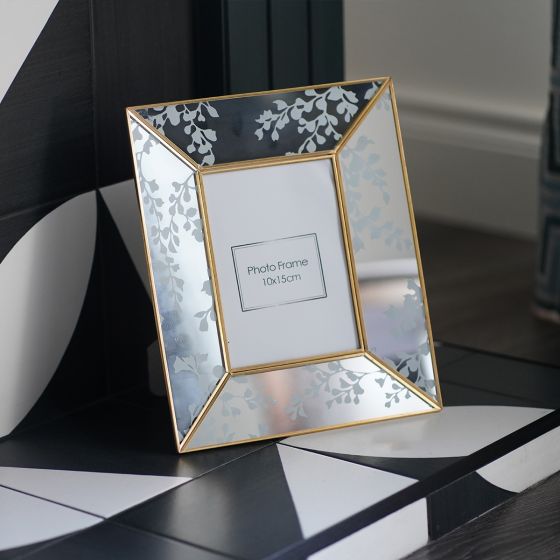 Gold Floral Mirrored Photo Frame