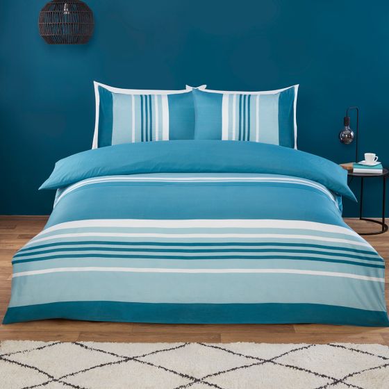Pacific Stripe Teal Duvet Cover & Fitted Sheet Set