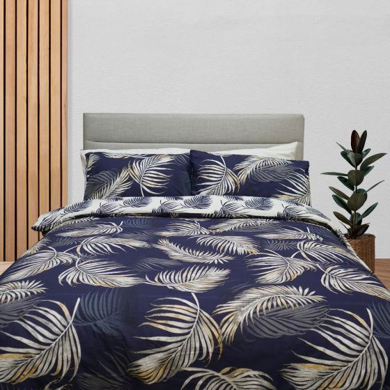 Palm Print Navy Cotton Mix Duvet Set