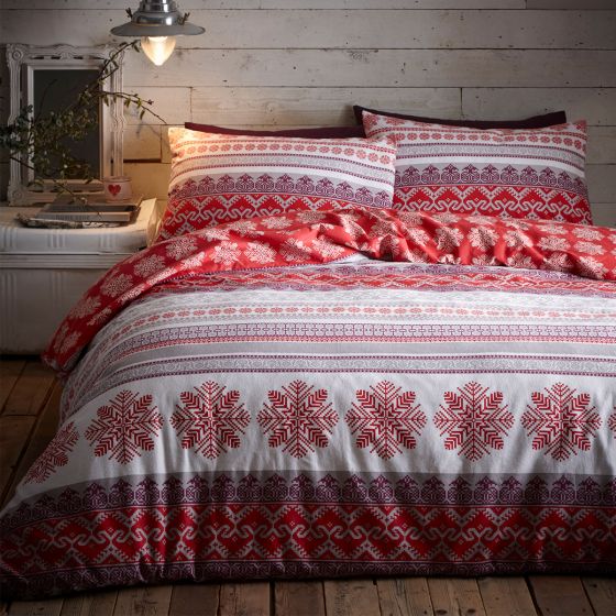 Prague Red Brushed Cotton Duvet Set