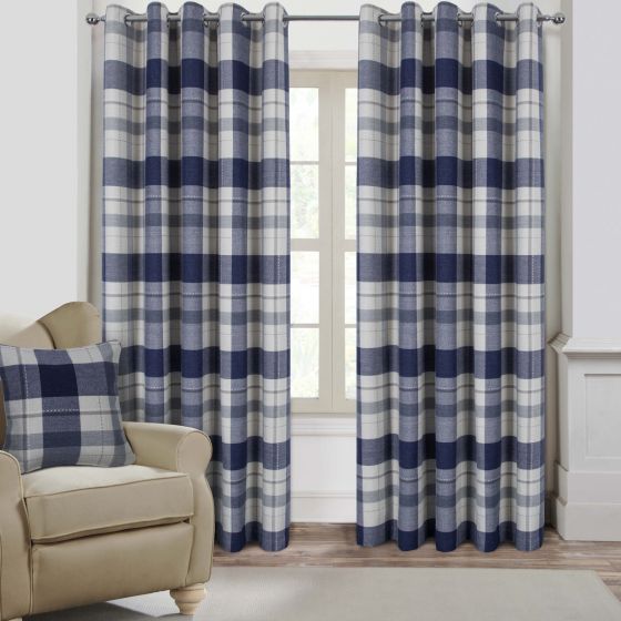Oban Blue Ready Made Eyelet Curtains