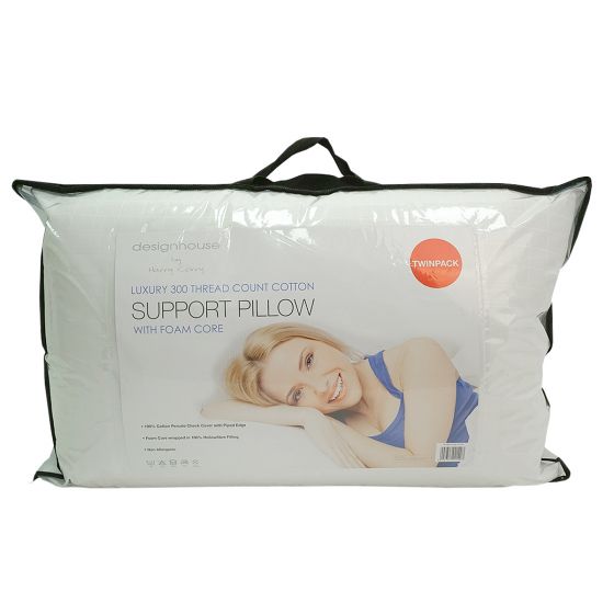 Luxury 300 Thread Cotton Count Support Foam Core Pillow Pair