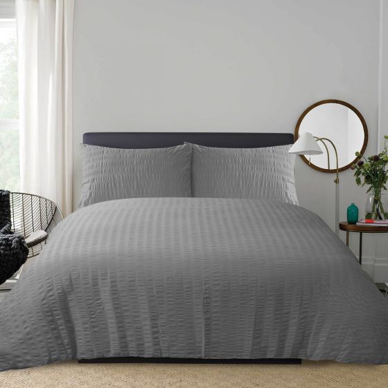 Seersucker Grey Cotton Mix Duvet Set