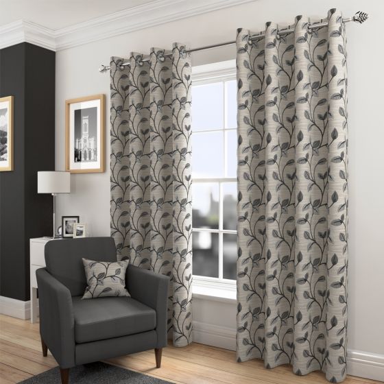 Etienne Charcoal Ready Made Eyelet Curtains