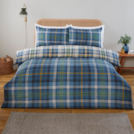 Regalia Blue Check Duvet Cover & Fitted Sheet Set