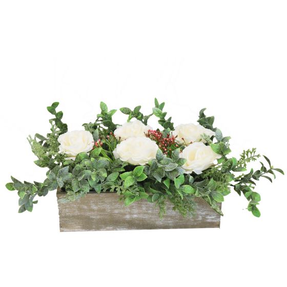 White roses and green leaves box
