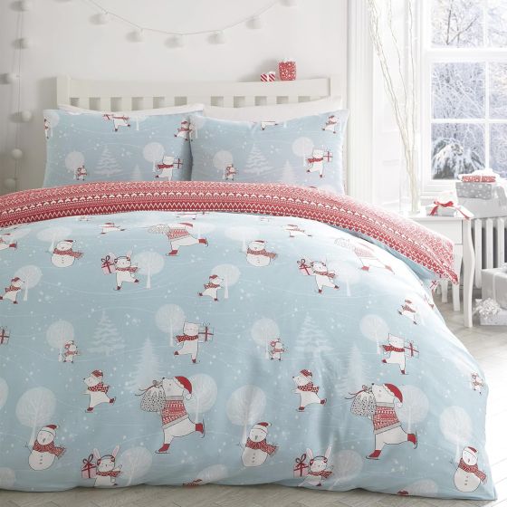Skating Fun Duck Egg Cotton Toddler Duvet Set