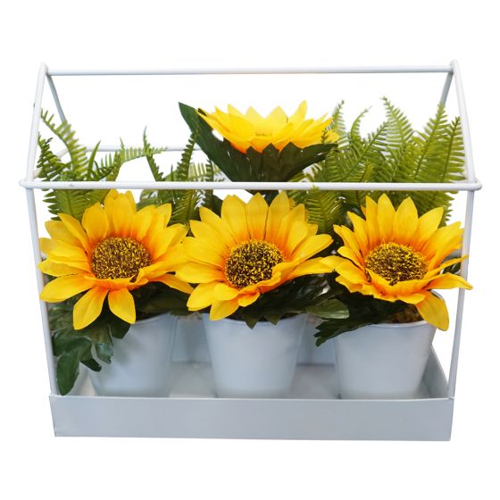 Sunflowers in White Metal Frame with Planters
