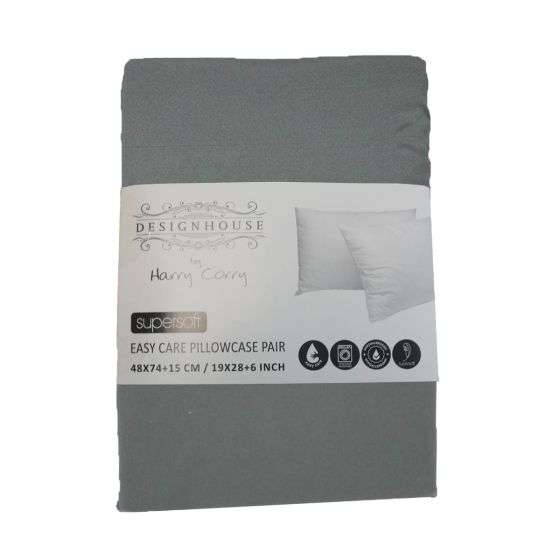 Supersoft Easy Care Charcoal Brushed Polyester Pillow Case Pair