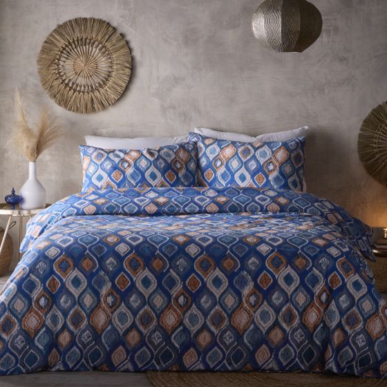 Tangiers Blue Cotton Mix Duvet Cover Set
