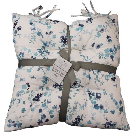 Trailing Flower Blue Seat Pad Pair